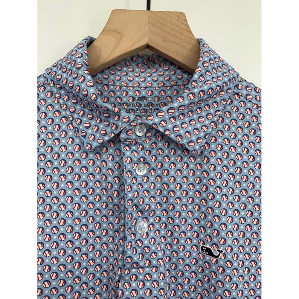 Vineyard Vines Polo Shirt Boys Medium 12/14 Blue Baseball Performance OTG